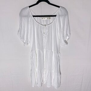 Liberty Love White Short Sleeve Tiered Boho Mini Dress M